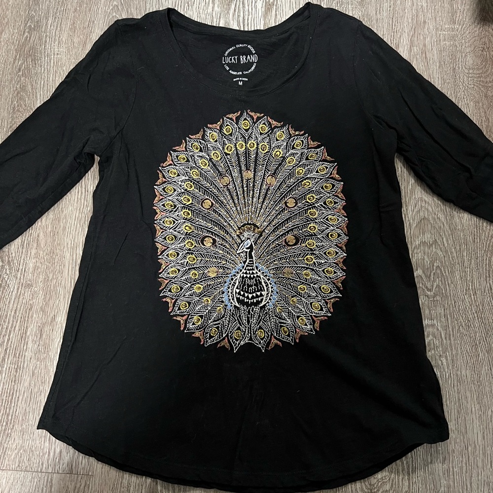 Lucky Brand Embroidered Peacock Tee Shirt